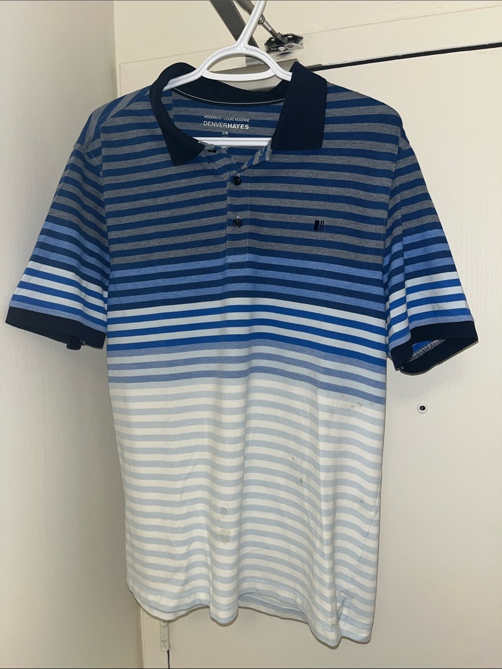 Denver Hayes Navy and Light Blue Striped Polo